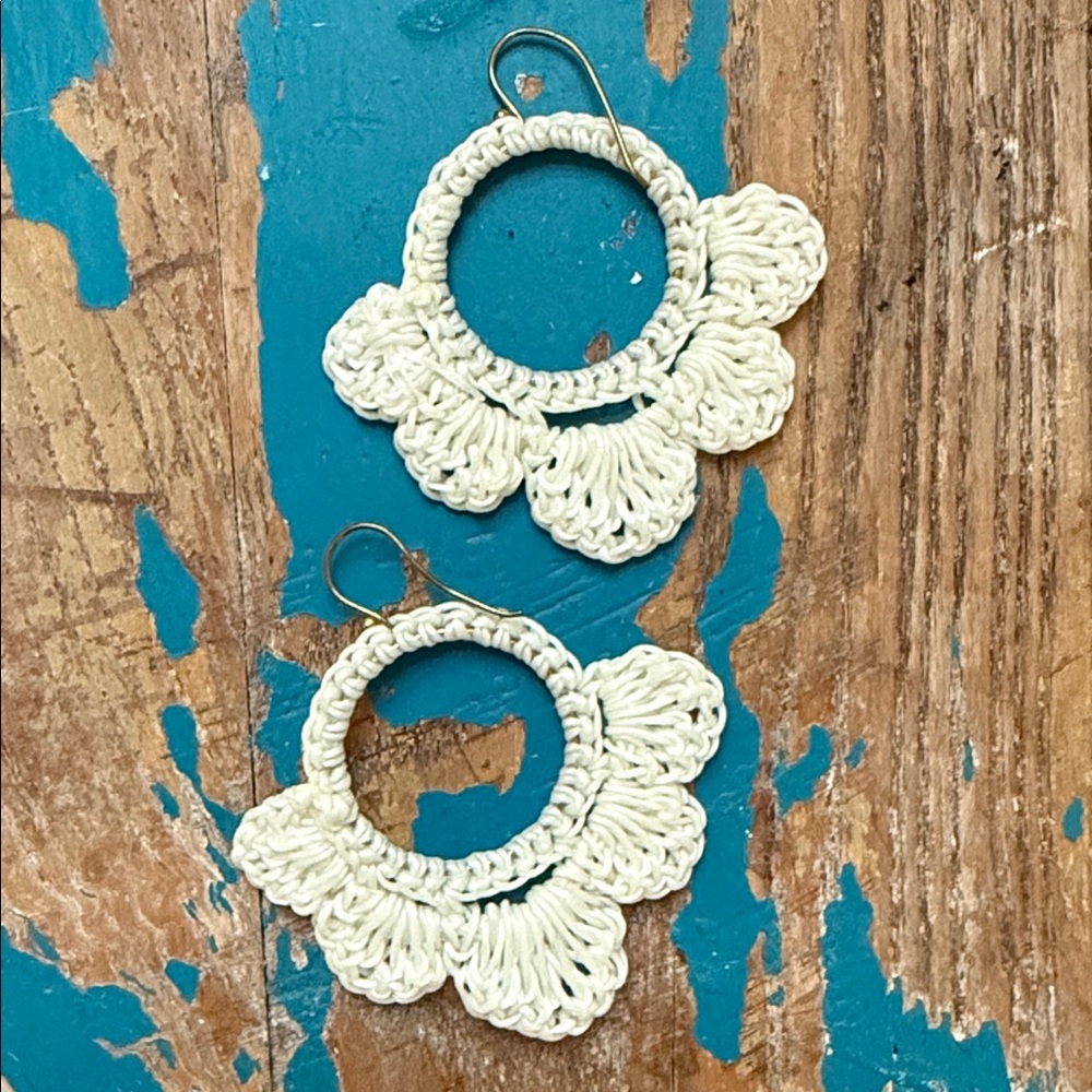 Handmade crochet drop dangle earrings ivory